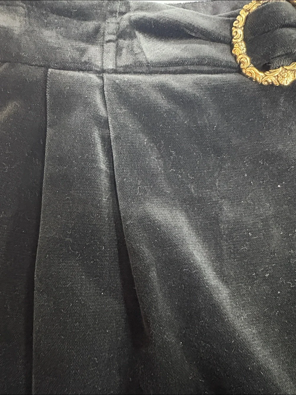 Black Velvet Pencil Skirt with Gold Buckle - Picture 4 of 4
